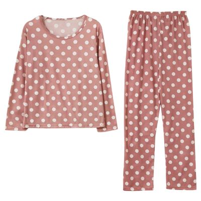 Womens Polka Dot Print Pajama Sets,Long Sleeves Round Neck Sleepwear+Soft Long Pants Cute Sexy Loungewear (Pink, XL)