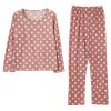 Womens Polka Dot Print Pajama Sets,Long Sleeves Round Neck Sleepwear+Soft Long Pants Cute Sexy Loungewear (Pink, XL) view 1