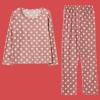 Womens Polka Dot Print Pajama Sets,Long Sleeves Round Neck Sleepwear+Soft Long Pants Cute Sexy Loungewear (Pink, XL) view 3