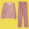 Womens Polka Dot Print Pajama Sets,Long Sleeves Round Neck Sleepwear+Soft Long Pants Cute Sexy Loungewear (Pink, XL) view 4