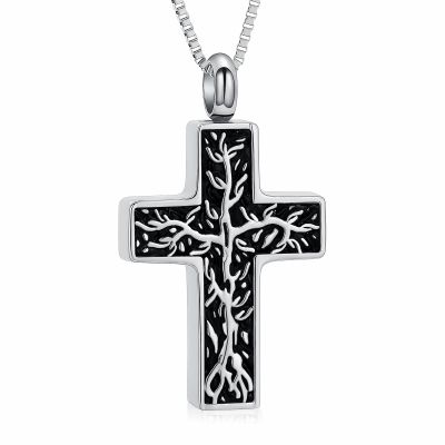 Ydmwannx Tree of Life Urn Necklace for Ashes for Women Men Cremation Jewelry Cross Stainless Steel Ashes Pendant Keepsake Memorial for Jewelry for Human