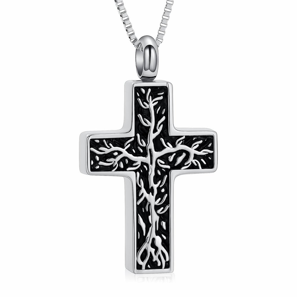 Ydmwannx Tree of Life Urn Necklace for Ashes for Women Men Cremation Jewelry Cross Stainless Steel Ashes Pendant Keepsake Memorial for Jewelry for Human