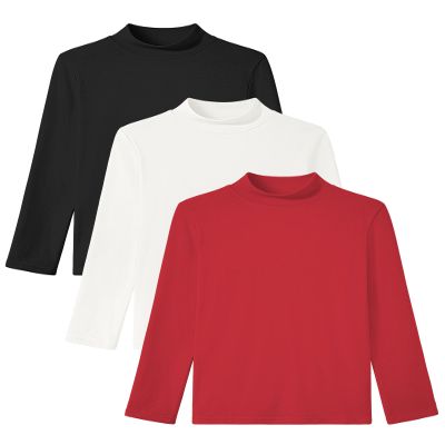 Auranso 3 Pack Boys Girls Turtleneck Kids Long Sleeve Shirts Solid Warm Unisex Turtle Neck Top Black White Red 5-6 Years