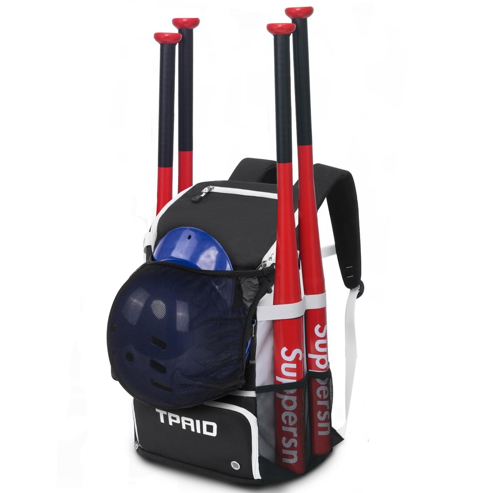 TPAID Baseball Backpack Large Capacity 4 Bats Softball Bag with Shoes Compartment and Fence Hook, Lightweight Baseball Equipment Bag, Helmets, Gloves, Hats, Clothes