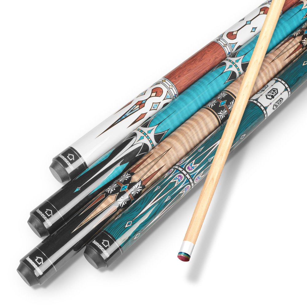 HomeSeason 4-Pack Pool Cue Stick 57" Billiard Cue Sticks Professional Low Deflection Pool Sticks Maple WoodPool Sticks 18/19/20/21oz with 3/8 * 8 Pin Joint and 13mm Tip