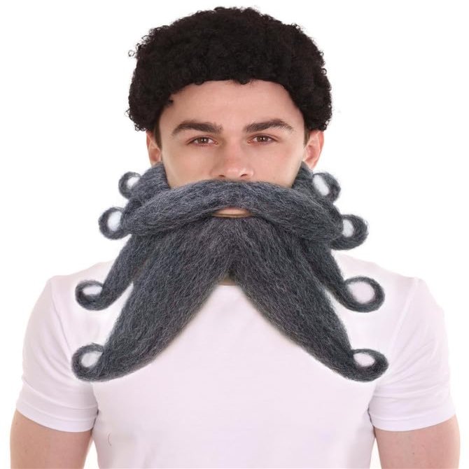 BC GOODS BY Men's Davy Jones-Inspired Ash Grey Pirate Beard and Mustache, Flame-Retardant Synthetic Fiber