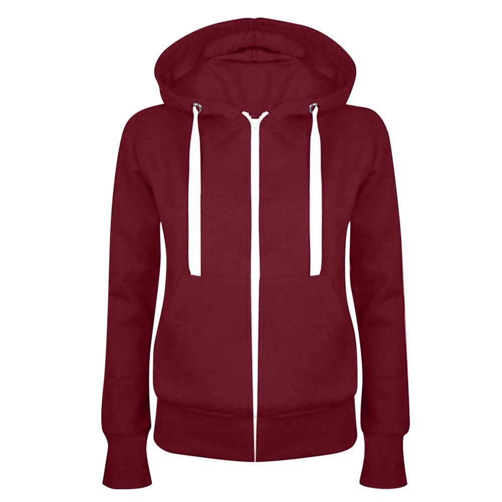 FOCLMP Women 2024 Zip Up Trendy Hoodies Lightweight Sweatshirts Jackets Drawstring Hooded Sweatshirt Casual Fashion Clothes womens fall outfits Wine L