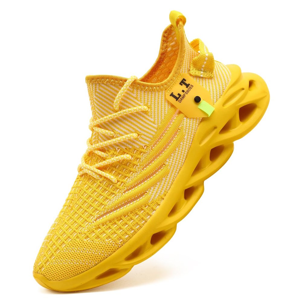 DLWKIPV Men Running Shoes Men's Tennis Shoes Lightweight Breathable Fashion Sneakers Non Slip Workout Gym Shoes for Running Yellow Size US 8