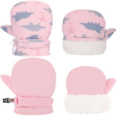 YMYDYFC Toddler Mittens Baby Waterproof Gloves Toddler Snow Gloves Kids Winter Mitten For Boy Girl Kids Ski Mitten Pure Pink & E1307 Pink S(1-2 Years)
