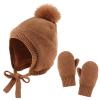 Basic Winter Baby Beanie Gloves Boys Girls Knitted Hat Pompom Kids Earflap Hats Warm Infant Toddler Beanie Mittens Set (6-24 Months, Walnut(Hat+Gloves)) view 1