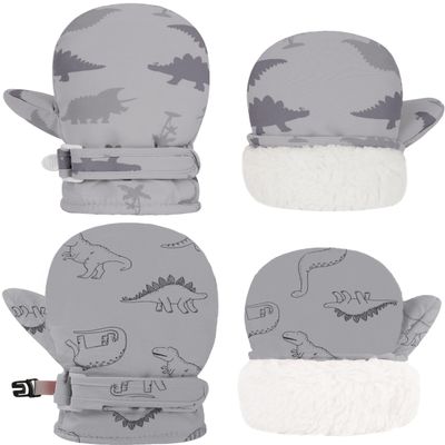 YMYDYFC Toddler Mittens Baby Waterproof Gloves Toddler Snow Gloves Kids Winter Mitten For Boy Girl Kids Ski Mitten E1307 Dinosaur & Gray Dinosaur S(1-2 Years)