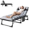 ABORON 3-in-1 Folding Patio Lounge Chair, 440LB Heavy-Duty Tri-Fold Guest Bed with Plush Cotton Cushion, No Assembly Adjustable Recliner for Office Nap, Patio Sunbathing, Poolside & Camping view 1