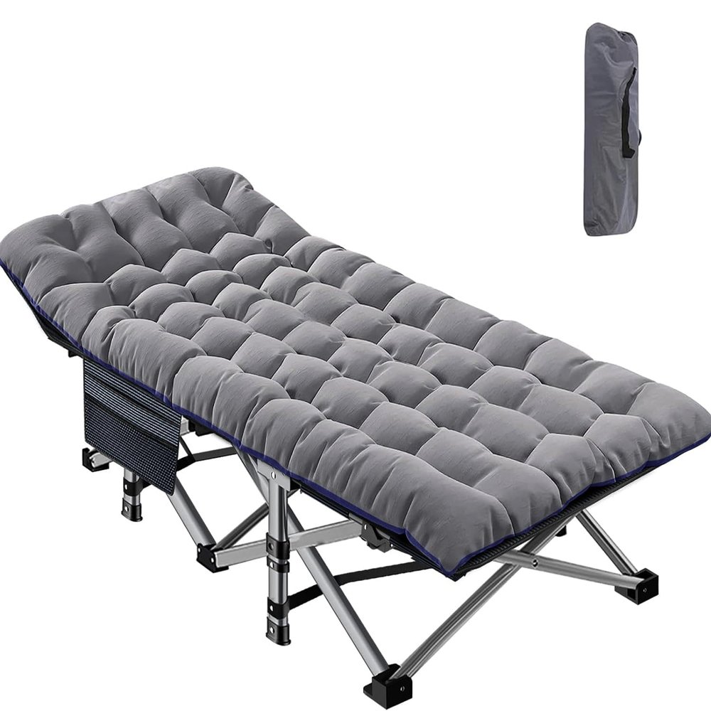 ABORON Foldable Camping Cots for Adults, Double Layer 1200D 500lb Loading Cot for Sleeping, Heavy Duty Guest Bed with Mattress Carrying Bag (1, Plus Size- Grey)