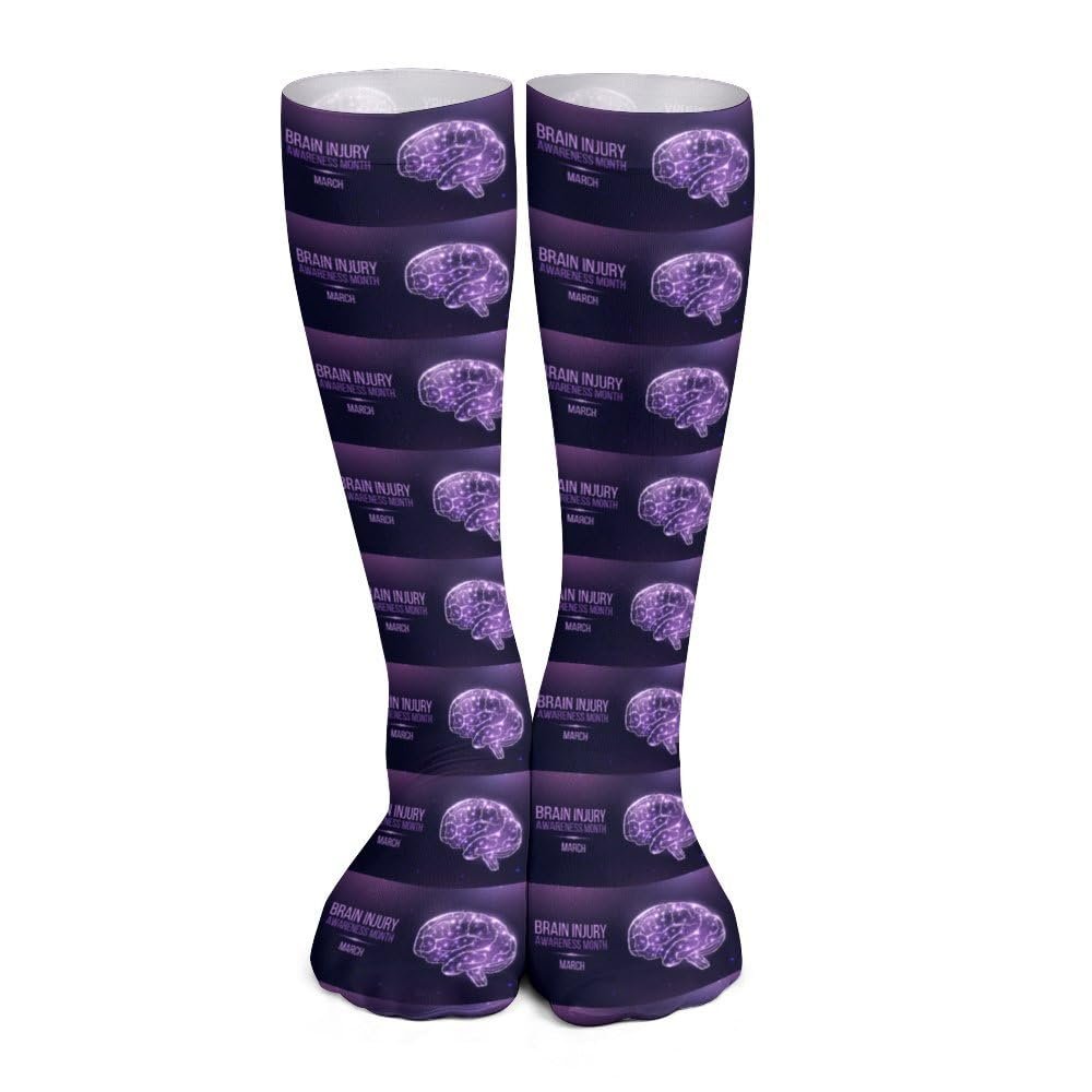 GoasNei Brain Injury Awareness Month Socks Sport Socks for Women Men Breathable Long Socks for Running Athletic Travel