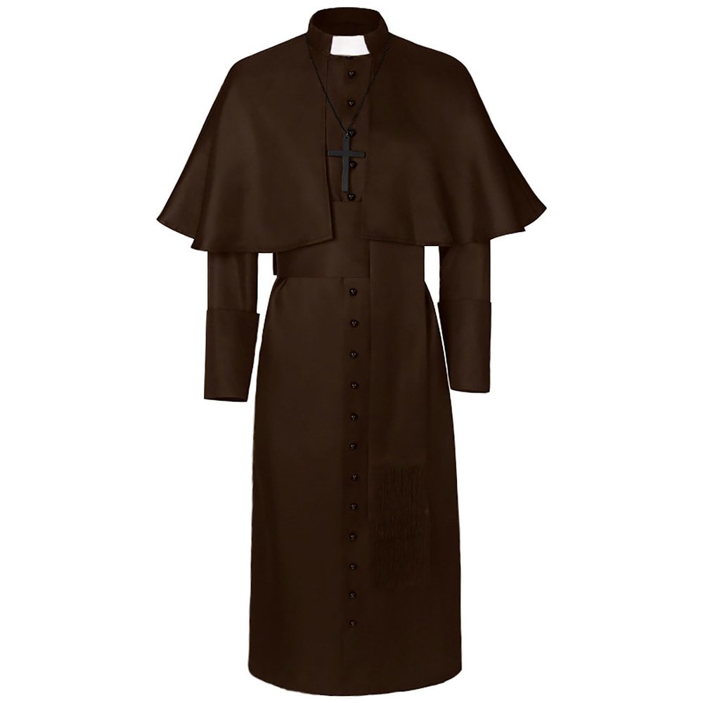 Unisex Clergy Robe Adult Priest Costume Monk Wizard Exorcist Costume Renaissance Cosplay Halloween Outfit Coffee