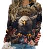 American Bald Eagle Flag Women's Round Neck Sweatshirt Printed Long Sleeve Pullover Tops L view 1
