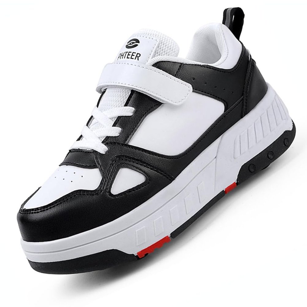 LIULIWEIFA Roller Skate Shoes for Kids Boys Girls with 4-Wheels Unisex Retractable Skating Shoes Wheels Sneakers Fashion Roller Wheeled for Adolescents Park Sports Walking,116 Black,1.5