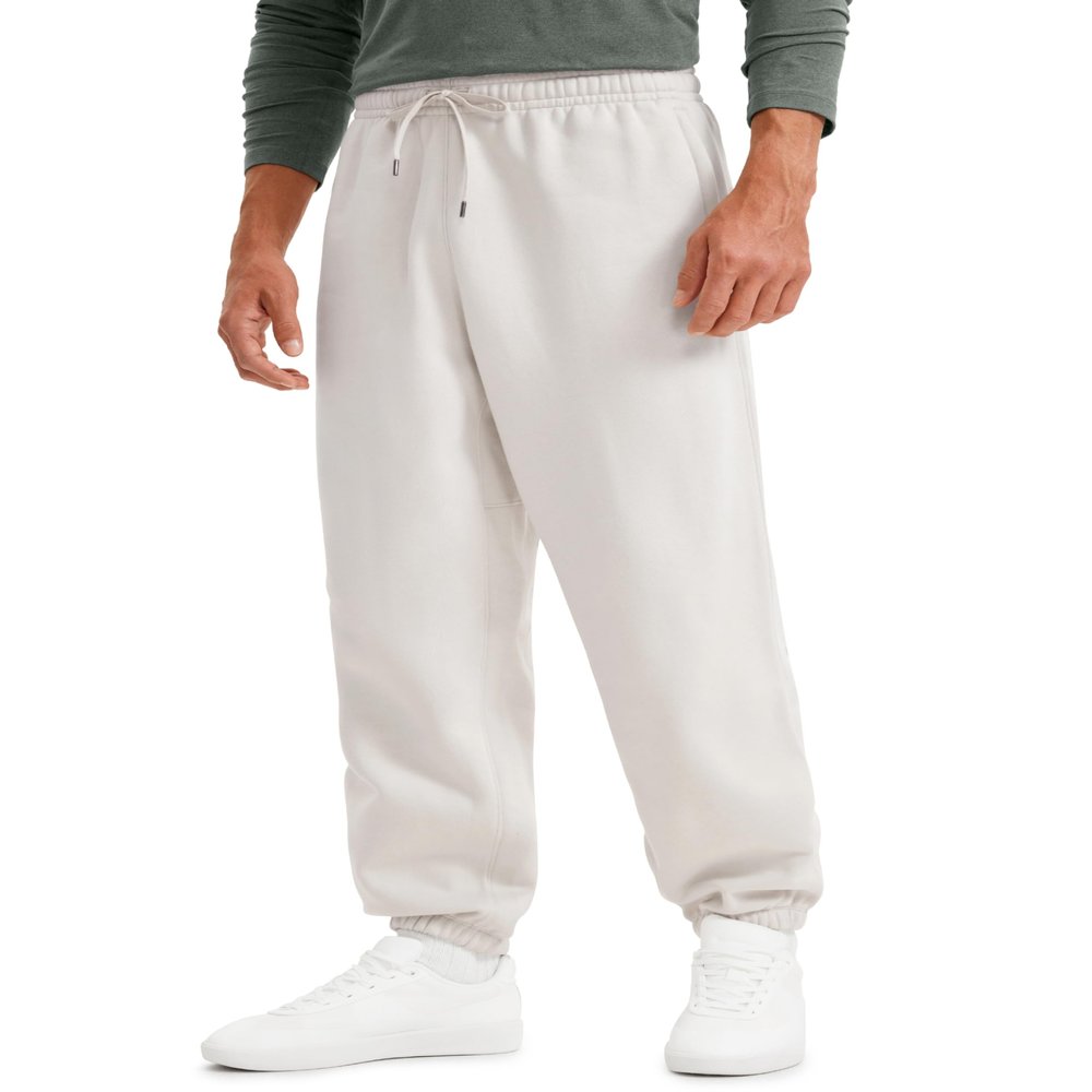 CRZ YOGA Cotton Fleece Lined Relaxed Sweatpants for Men 32" - Loose Lounge Casual Bottom Sweat Pants with Zipper Pocket Milky White (Bone) Medium
