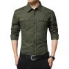 Men's Long Sleeve Classic Shirt Casual Cotton Button Up Shirts Spread Collar Beach Shirts with Pockets (Large,Army Green) view 1