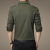 Men's Long Sleeve Classic Shirt Casual Cotton Button Up Shirts Spread Collar Beach Shirts with Pockets (Large,Army Green) view 2