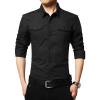 Men's Long Sleeve Classic Shirt Casual Cotton Button Up Shirts Spread Collar Beach Shirts with Pockets (6X-Large,Black)