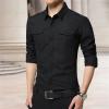 Men's Long Sleeve Classic Shirt Casual Cotton Button Up Shirts Spread Collar Beach Shirts with Pockets (6X-Large,Black) view 2