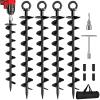 Ground Anchor Screw in, 4 Pack Spiral Trampoline Anchors with Nut and Tool Swing Set Anchors Tent Stakes High Wind Heavy Duty for Sheds, Carports, Mobile Home Black
