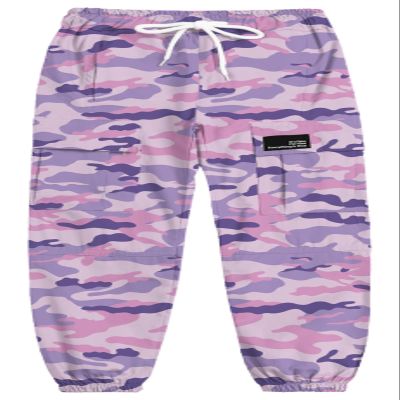 Cromoncent Girls Cargo Pants Elastic Waist Lightweight Outdoor Jogger Pants, Pink Purple Camo 13-14 Years