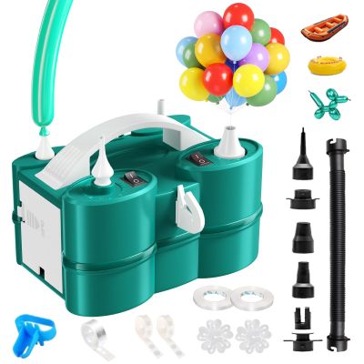 Balloon Pump Electric, 3-in-1 Portable Electric Air Pump for Balloons and Inflatables, Dual Nozzle Dark Green Balloon Blower Machine for Latex 260q Foil Balloon Inflator Deflator for Party Decoration