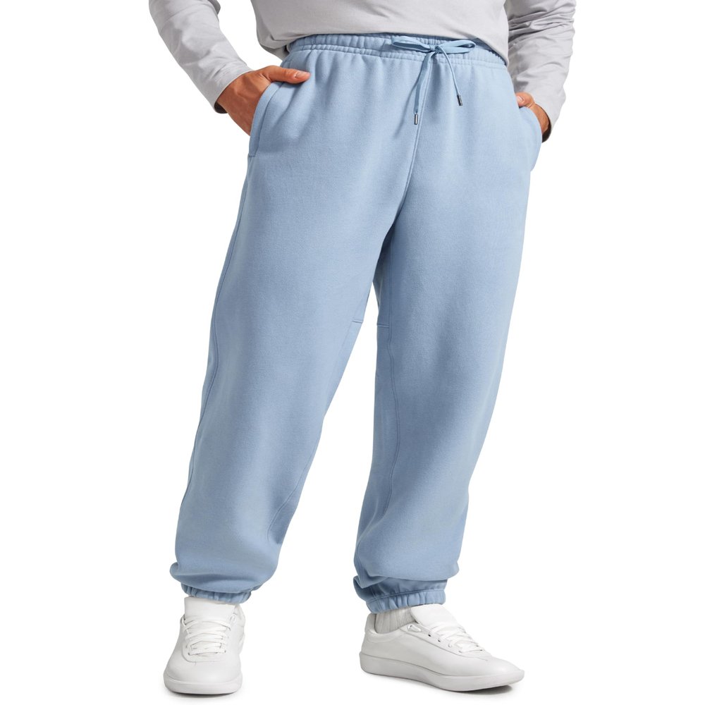 CRZ YOGA Cotton Fleece Lined Relaxed Sweatpants for Men 32" - Loose Lounge Casual Bottom Sweat Pants with Zipper Pocket Cambric Blue Large