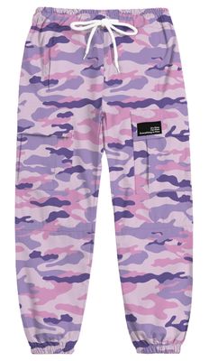 Cromoncent Girls Cargo Pants Elastic Waist Lightweight Outdoor Jogger Pants, Pink Purple Camo 6-7 Years