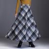 Womens Winter Plaid Long Skirt Elegant High Waist A-line Autumn Maxi Skirt with Pocket Grey M view 2