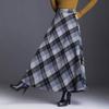 Womens Winter Plaid Long Skirt Elegant High Waist A-line Autumn Maxi Skirt with Pocket Grey M view 3