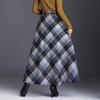 Womens Winter Plaid Long Skirt Elegant High Waist A-line Autumn Maxi Skirt with Pocket Grey M view 4