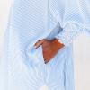fretory Mid-Length Shirt with Striped Lapel and Oversized Drawdown Sleeves (Pink,XXL) view 4