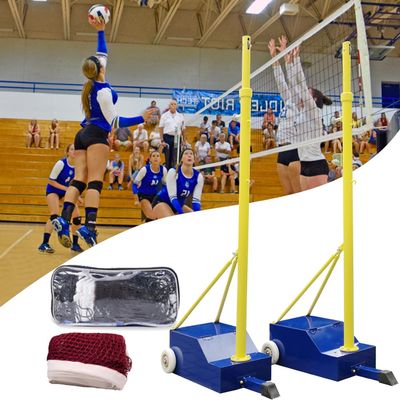 Volleyball Net Systems,Heavy Duty Indoor Volleyball Net Height Adjustable, Portable Volleyball Poles for Backyard Outdoor School Stadium(1 Volleyball Net + 1 Badminton Net)