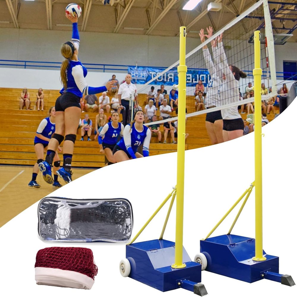 Volleyball Net Systems,Heavy Duty Indoor Volleyball Net Height Adjustable, Portable Volleyball Poles for Backyard Outdoor School Stadium(1 Volleyball Net + 1 Badminton Net)