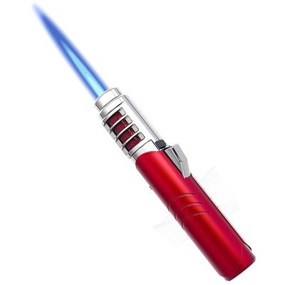 Metal Butane Lighter, Windproof Jet Flame Long Lighter, Adjustable Flame Lighter, Suitable for Hiking, Camping and Other Scenes.(Red)