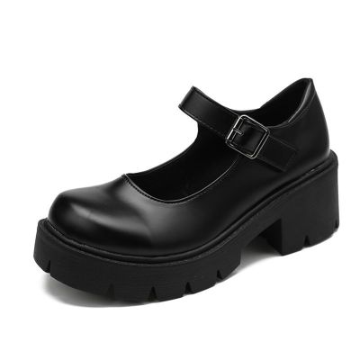 Women's Chunky Black Shoes Gothic Platform High Heels Lolita Shoes Wedge Round Toe Leather Mary Jane Pumps Oxfords Shoes