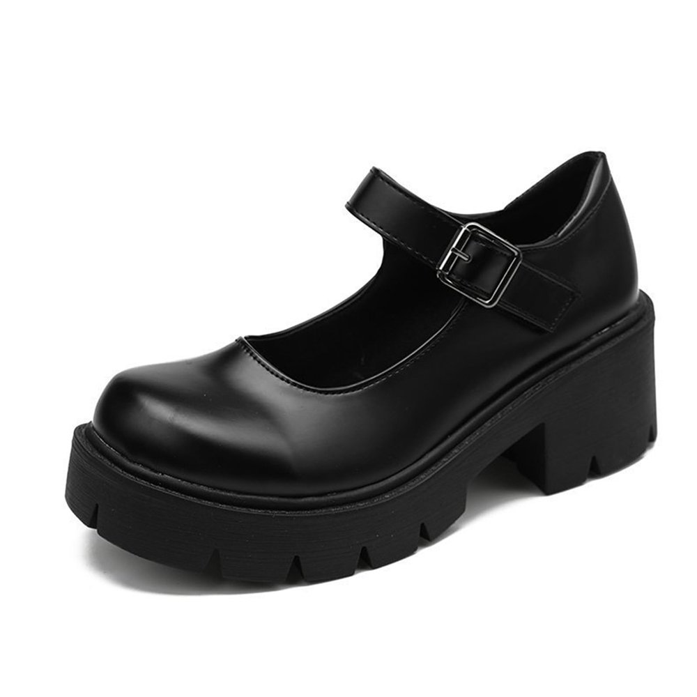 Women's Chunky Black Shoes Gothic Platform High Heels Lolita Shoes Wedge Round Toe Leather Mary Jane Pumps Oxfords Shoes