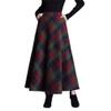 Womens Winter Plaid Long Skirt Elegant High Waist A-line Autumn Maxi Skirt with Pocket Green L view 1