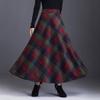 Womens Winter Plaid Long Skirt Elegant High Waist A-line Autumn Maxi Skirt with Pocket Green L view 2