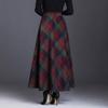 Womens Winter Plaid Long Skirt Elegant High Waist A-line Autumn Maxi Skirt with Pocket Green L view 3
