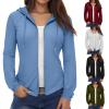 HGps8w Zip Up Hoodies for Women Long Sleeve Basic Sweatshirts Jacket 2025 Fall Winter Hooded Outerwear with Pockets view 2