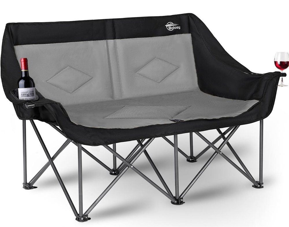 Bolosy 2 Person Camping Chair Camping Loveseat Oversized Double Folding Camping Chair Heavy Duty Two Person Camp Chair Love Seat Dou Chairs Sport Lawn Chair for Adults