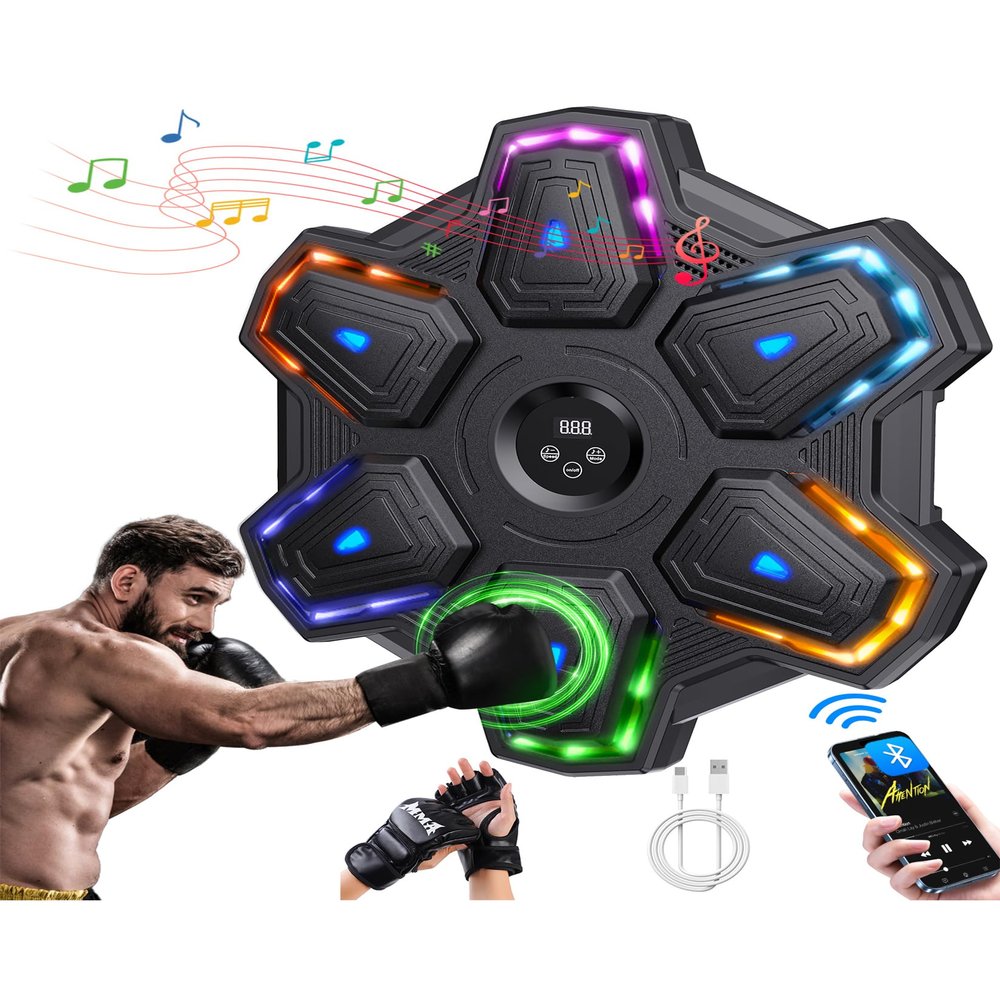 Upgrade Colorful LED Music Punching Machine with Gloves,Bluetooth Boxing Music Trainer, Music Boxing Machine for Adults,Boxing Machine Wall Mounted Music,Sport Appliances Boxing for Home,Office