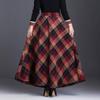 Womens Winter Plaid Long Skirt Elegant High Waist A-line Autumn Maxi Skirt with Pocket Red M view 4
