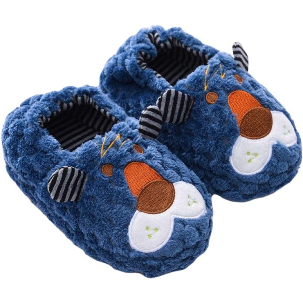 Halloween Slippers Kids Toddler Cow Slippers Boys Girls Soft Plush Fuzzy House Slippers Cartoon Baby Winter Shoes (Blue, 13.5 Little Child)