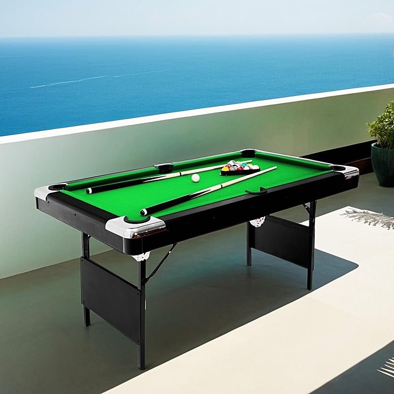6FT Foldable Billiard Table, Green Felt Top, with Cues, Balls, and Accessories6FT Billiard Table,6FT Game Table, Billiards, Pool Table, Children's Billiard Table, Children's Pool Table