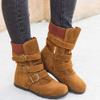 Womens Low Heel Suede Slip On Casual Ankle Boots Outdoor Side Zipper Buckle Winter Mid Calf Fashion Winter Snow Booties view 4